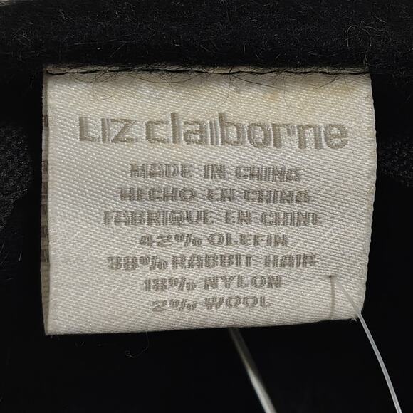 1990s Black Page Boy Cap Liz Claiborne Vintage Wool Rabbit Fur Blend Hat Small - Picture 6 of 6